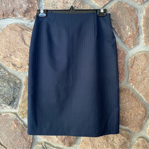 Navy Blue Jacob pinstriped pencil skirt. Made in Canada. - Picture 1 of 4